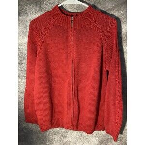 Vtg Liz Claiborne Lizsport Petite M Red Cotton Zip Up Cardigan Sweater Chunky